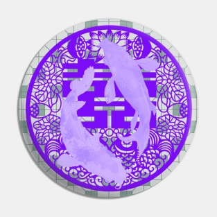 Double Happiness Koi Fish #5 with Purple Symbol - Hong Kong Pop Art Pin