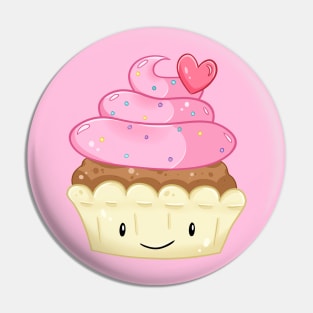 Happy Cupcake Pink Heart Smiley Face Pin