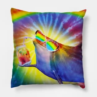Sunglasses Dolphin On Trippy Rainbow Tie Tye Dye Pillow