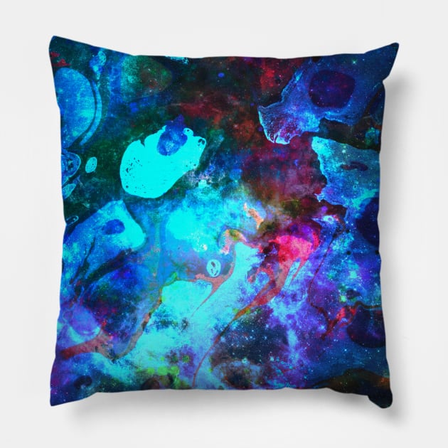 Colorful Watercolor Abstract background. Multicolor grunge psychedelic pink blue texture with spots. Multicolor style digital painting. Blurred chaotic brush and tie dye pattern. Hand painting fabrics Pillow by Abstract51