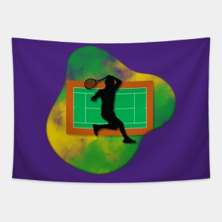 Tennis Player with Tennis Court Background and Wimbledon Colours 2 Tapestry