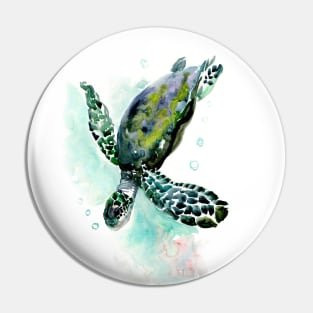 Sea Turtle, Blue turquoise olive green navy blue artwork underwater Pin