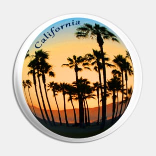 Palm Trees in a Golden Glow sunset sky in Los Angeles California Beach Pin