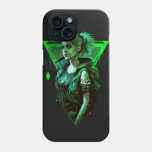 Cyberpunk Girl On Green Neon Background Phone Case