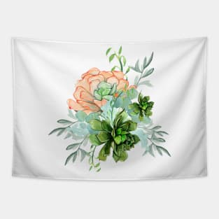 Pretty Peach and Green Succulents Cluster Bouquet Tapestry