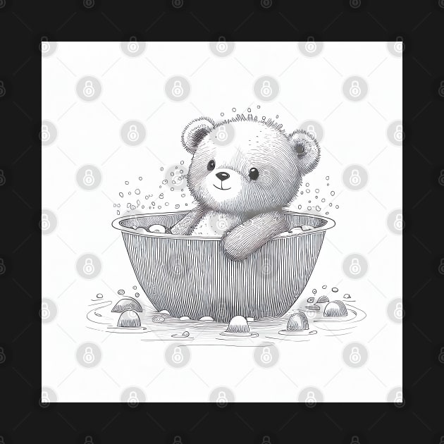 Cute Happy Bear on a Bathtub Illustration by unrealartwork