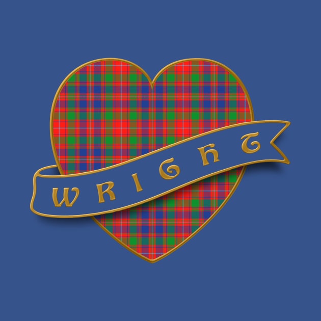 The WRIGHT Family Tartan Retro Heart & Ribbon Family Insignia by Plaidify