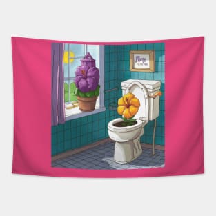 AI generated Flower in the toilet Tapestry