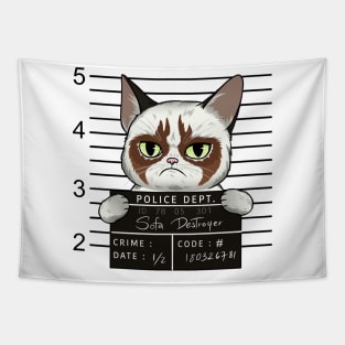 Paws Behind Bars: Cat Mug Shot Tapestry