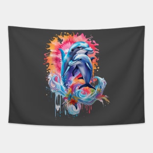 Ocean Duet: McKenna's Tie-Dye Dolphin Harmony Tapestry