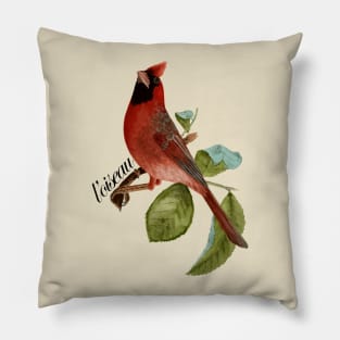 Beautiful Vintage L'Oiseau Red Cardinal Bird Illustration T-Shirt Pillow