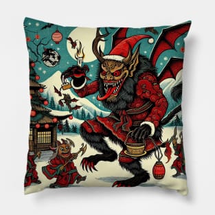 Japanese Woodcut Krampus Pillow