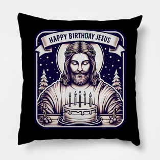 Happy Birthday Jesus Make A Wish Birthday Cake White Christmas Pillow