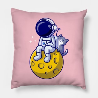 Astronaut And Cute Cat Cartoon Pillow