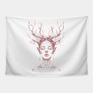 Woman with antler Tapestry