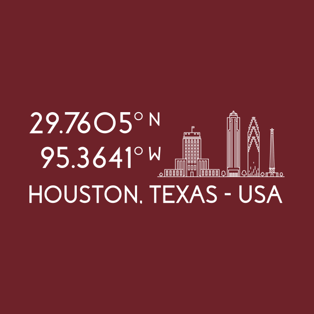 Houston Map Coordinates (latitude and longitude) focused on Chase Tower - white text + image by AtlasMirabilis