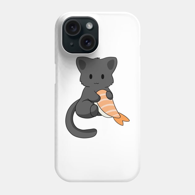 Black Cat with Prawn Sushi Phone Case by BiscuitSnack