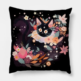 A black cat in Spring Pillow