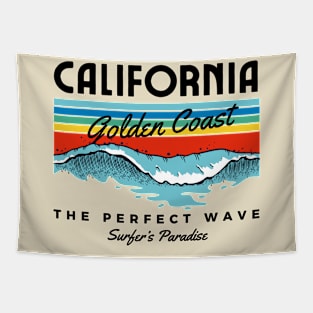 California Golden Coast Retro Surfing Surfer Beach Tapestry