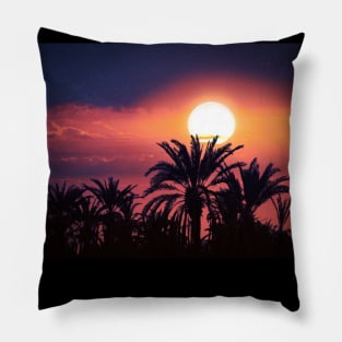 Sunset View In The Palm Forest Pillow