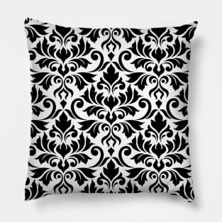 Flourish Damask Black on White Pillow