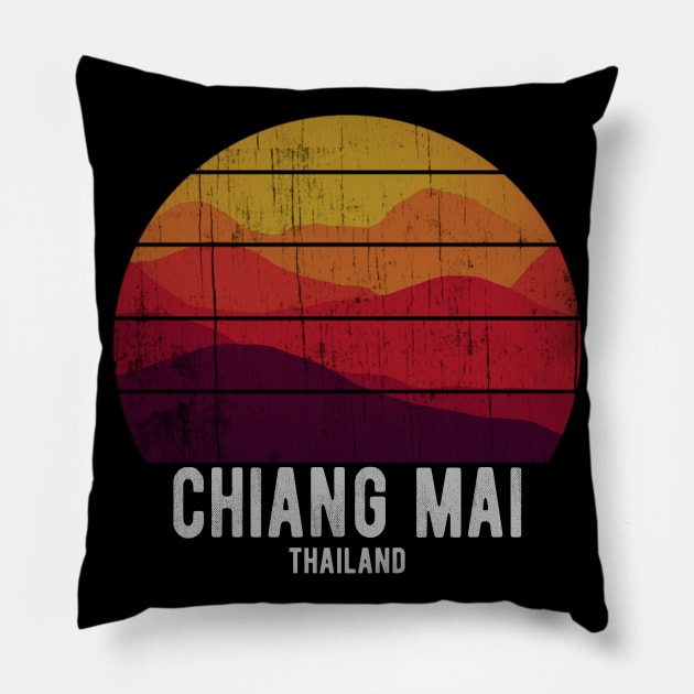 Vintage Chiang Mai Thailand Mountain Sunset Thai Pillow by Urban7even