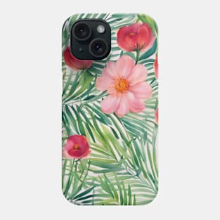 Pink Flower Blossom with Green Leaves Artwork Phone Case