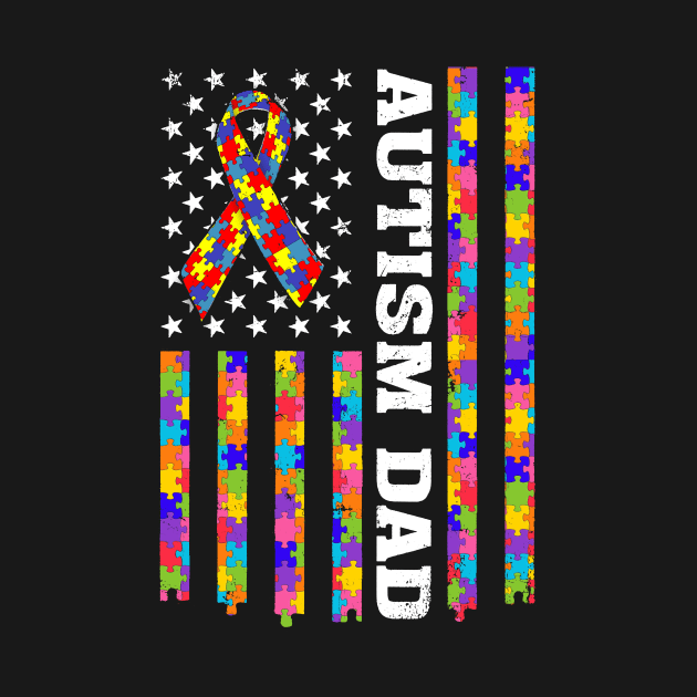 Autism Awareness Proud Autism Dad Vintage US Flag T-Shirt by woodsqhn1