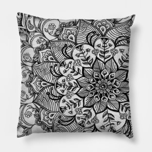 Shades of Grey - mono floral doodle Pillow