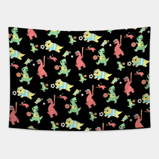 Dinosaurs playing sport pattern Tapestry