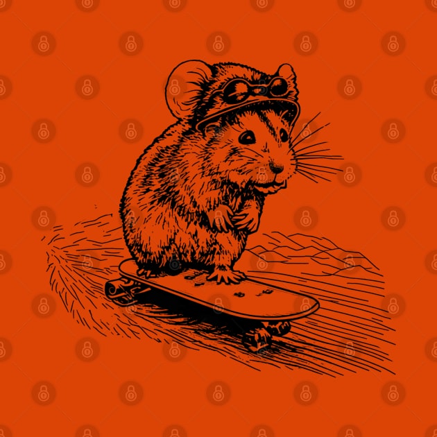 skateboarding hamster drawing, funny hamster lover gift by AdaleCreates