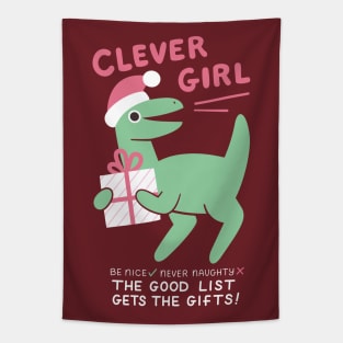 Clever Girl Christmas Dinosaur Tapestry