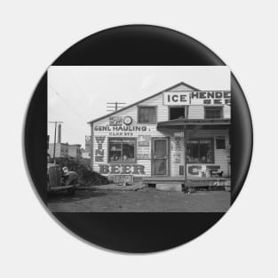 Icehouse and Roadside Store, 1937. Vintage Photo Pin