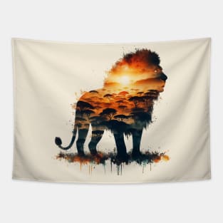 Zambia lion silhouette savannah abstract style Tapestry