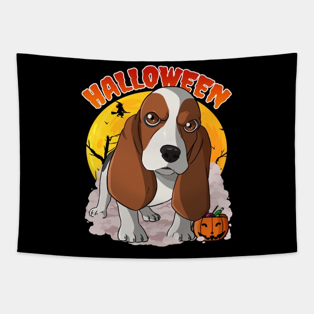 Basset Hound Pumpkin Happy Halloween Tapestry by Noseking