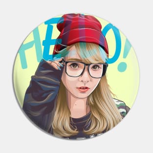 Hello Girl Vector Pin