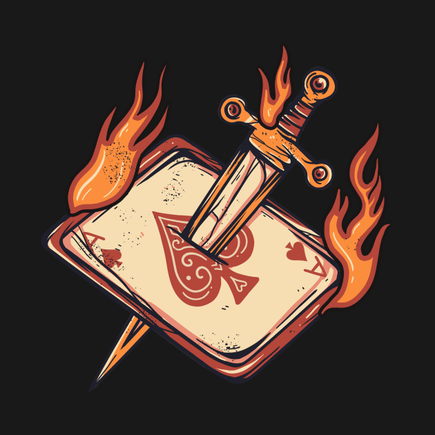 card with sword burning vintage t-shirt by Unlogic_Studio