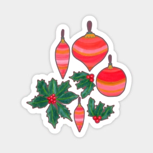 Striped Ornaments and Holly Magnet