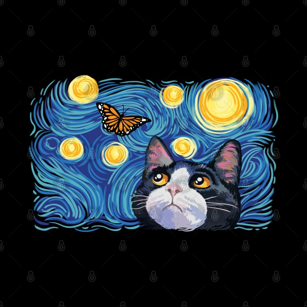 The Starry Night Cat Art by SuperrSunday