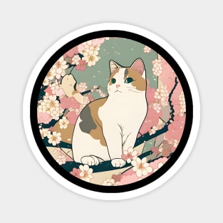 Cat Sakura Japanese Kawaii - Love Cherry Blossom Magnet