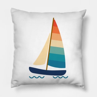 Beach Catamaran sailboat in summer. Retro 70s and 80s color style on white background. Pillow