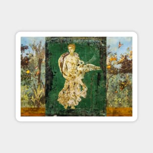 LEDA WITH SWAN ,POMPEII ,ANTIQUE ROMAN WALL PAINTINGS Flower Garden Flying Birds ,Quince and Apple Trees Magnet