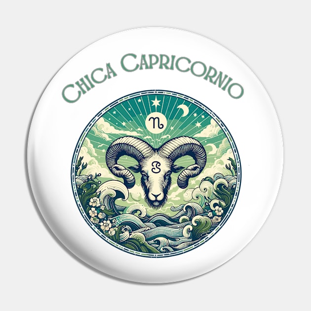 "Capricorn Spanish Cosmic Elegance"- Zodiac Horoscope Star Signs Pin by stickercuffs