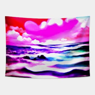 Surrealistic Neon Purple Sea Sunset in a  Post apocalyptic Wonderland Tapestry