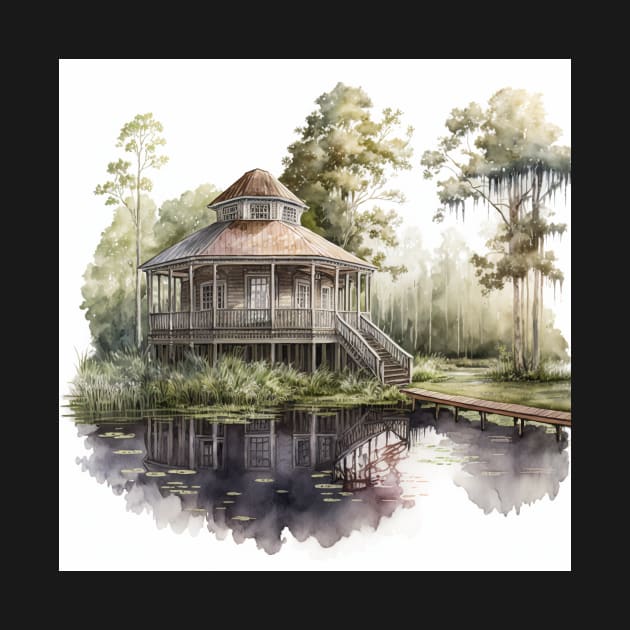 Watercolor Bayou Cabin by Abili-Tees