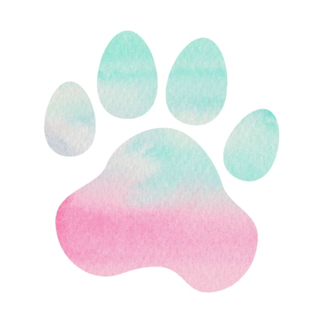 Pink and Teal Paw Print by annmariestowe