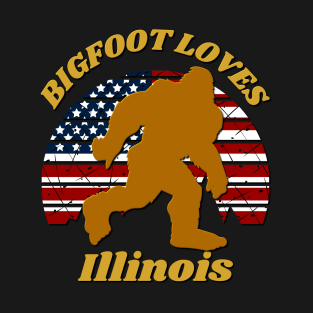 Bigfoot loves America and Illinois too T-Shirt