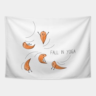 Cartoon drawing of a falling leaves practicing yoga Tapestry