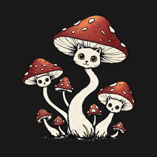 Cat mushrooms, mushroom cat, fantasy cat, enchanted forest, magic mushrooms, Enchanted Forest Spirits and Mystical Mushroom Creatures, Mushrooms, cute, goblincore T-Shirt
