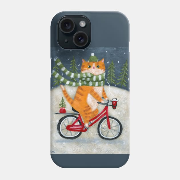 Ginger Wintery Bicycle Ride Phone Case by KilkennyCat Art